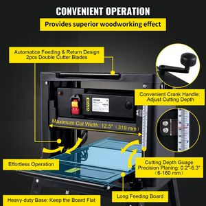 Pialla per Legno Pieghevole da 12,5 Pollici, 1500W, Doppia Lama, Velocità di Alimentazione 315/min per Lavorazione del Legno e Controllo dello Spessore - Product Image 4