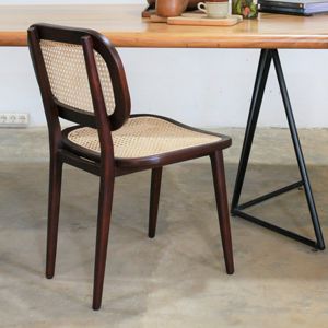 Chaise de salle à manger ronde en bois de mahogany massif et rotin pour la maison, la villa, l'appartement et l'hôtel - Product Image 3