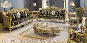Baroque Style Hand Carved Living Room Furniture Handmade Wooden <b>7</b>-<b>Seater</b> <b>Sofa</b> Set for Home Luxurious Hand Carved Living Room - Product Image 5