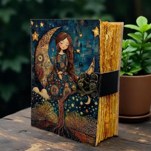 Carnet en cuir Celestial Moon, carnet de notes fantaisie, journal spirituel, carnet de croquis bohème, cadeau d'écriture, 400 pages à bords festonnés - Product Image 6