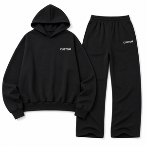 Conjunto Deportivo de Dos Piezas para Mujer, Sudadera Holgada con Capucha y Pantalones Anchos, Estilo Casual y Urbano, Color Negro - Product Image 3