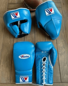 Ensemble de boxe en cuir de haute qualité bleu ciel, équipement complet avec gants de boxe, protège-tête, protège-glandes, kit d'entraînement - Product Image 1
