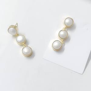 Boucles d'oreilles en perles naturelles, argent sterling 925, plaqué or 18 carats, élégantes boucles d'oreilles pendantes en perles pour femmes, boucles d'oreilles de mariée en perles - Product Image 3