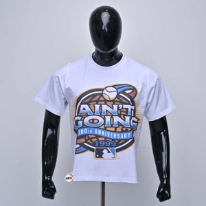 T-shirt blanc à manches courtes pour homme avec imprimé globe baseball 1999, style streetwear, coupe classique, délavage acide, col rond, style décontracté - Product Image 1