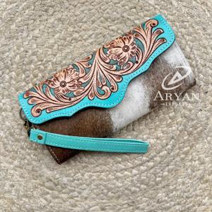 Elegante Cartera de Mano de Cuero Vacuno Hecha a Mano para Mujer, Tarjetero, Monedero, Diseño de Diseñador, Regalos Promocionales Empresariales - Product Image 1