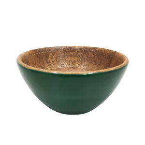 Bol en bois plat simple, fait main, avec revêtement vert, design minimaliste, pour servir les aliments, décoration de table. - Product Image 5