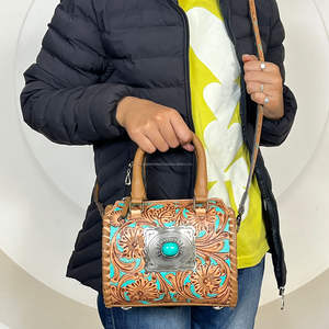 Bolso de Mano Pequeño de Cuero Repujado Estilo Western, Bolso Tipo Barril de Piel Vacuna Genuina, Bolsos de Viaje y de Mano para Mujer, para Uso Diario - Product Image 4