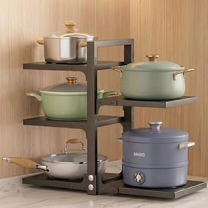 Four Tier Metal Pot Rack Storage Holder Minimalist Kitchen <b>Standing</b> Type Heavy Duty Non Folding Rack for Pots and <b>Pans</b> - Product Image 1