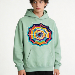 Sudadera con Capucha SPARKWELL Unisex, Diseño de Telaraña Verde Menta, Sudadera de Forro Polar, Ropa Casual de Calle para Otoño e Invierno - Product Image 6