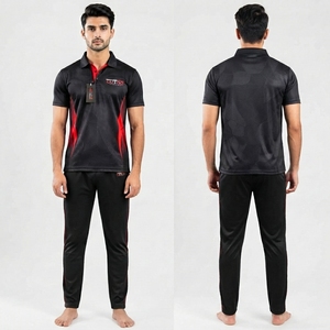 Uniforme de Cricket Negro y Rojo para Hombre, Ropa Deportiva Transpirable de Poliéster con Diseño de Rayas Diagonales, Precio Económico y Servicio OEM - Product Image 5