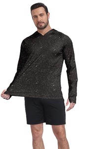 Chemise à manches longues à capuche pour homme, imprimé étoiles noires, protection UV, polyester, haut d'extérieur, pull à manches longues, coupe régulière - Product Image 6