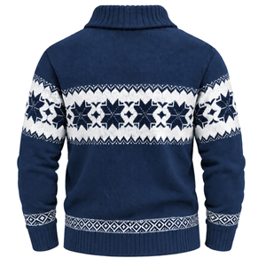 Suéter Azul Marino para Hombre, Estilo Fair Isle, Cuello con Botones, Manga Larga, Tejido de Punto, Patrón Geométrico, Acanalado, Casual de Otoño, 100% Algodón - Product Image 2