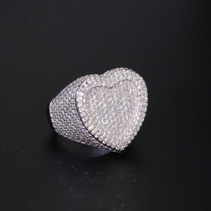Anillo de Lujo con Moissanita en Forma de Corazón, Anillo de Plata Brillante con Incrustaciones de Circonitas, Regalo para Mujeres y Hombres, Aniversario - Product Image 1