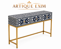 Table console de luxe faite à la main avec incrustations en os, mobilier d'appoint géométrique moderne pour entrée et couloir