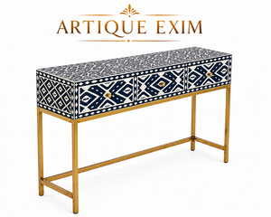 Table console de luxe faite à la main avec incrustations en os, mobilier d'appoint géométrique moderne pour entrée et couloir - Product Image 1