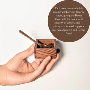 Boîte à épices centrale en bois 45 ml à compartiments, design moderne sculpté pour l'organisation de la cuisine - Product Image 1