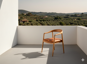 Chaise de salle à manger moderne en teck, fauteuil en bois avec siège rembourré résistant à l'eau pour hôtel, café, maison, salle à manger - Product Image 5