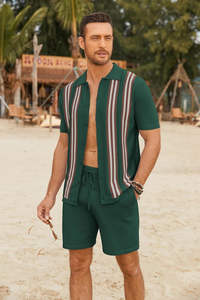 Conjunto de Camisa y Pantalones Cortos de Playa con Estampado Hawaiano Casual de Verano para Hombre 2026, Transpirable, de Manga Corta, Dos Piezas, Algodón, Venta al Por Mayor - Product Image 4