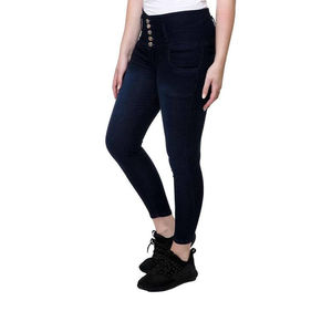 Jeans Ajustados de Cintura Alta con Múltiples Botones para Mujer, Pantalones de Mezclilla Elásticos de Corte Ajustado en Azul Oscuro, Pantalones de Largo Hasta el Tobillo - Product Image 5