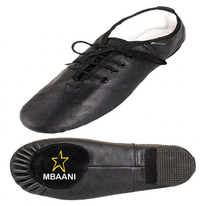 Chaussures de jazz MBAANI en cuir véritable, plates, unisexes, avec logo étoile, chaussures de danse en cuir noir, chaussures de jazz haut de gamme - Product Image 1
