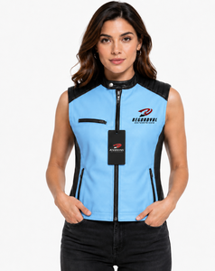 Chaleco de cuero para mujer, estilo motero, con tela de cuero resistente, estilo clásico sin mangas, bolsillos seguros y apariencia moderna y ajustada. - Product Image 1