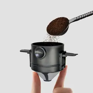 Saringan kopi lipat portabel baja tahan karat pemegang teh kopi Drip keranjang corong tempat teh kopi yang dapat digunakan kembali