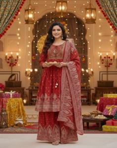 Kurta Midi de Algodón Muselina Pesado 100% Seda Estilo 2026 con Cuello Redondo, Manga Corta, Ajuste Holgado, Estilo Bohemio Sencillo, con Pantalón y Dupatta - Product Image 1