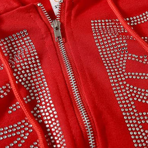 Sweat-shirt à capuche tendance avec strass, confortable, toucher coton, style streetwear pour le quotidien - Product Image 5
