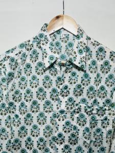 Camisa de Manga Larga para Hombre, 100% Algodón, Color Menta, Tela Premium, Estampado Floral a Mano, Estilo Tradicional Elegante, Casual - Product Image 2