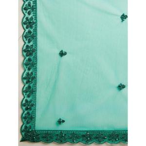Filet à paillettes majestueux vert sarcelle Mehandi Wear Lehenga Choli avec Dupatta - Product Image 1