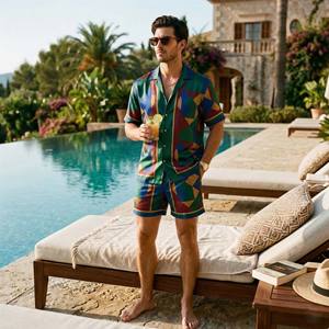Conjunto de Dos Piezas de Lujo para Hombre, 100% Algodón Transpirable, Camisa de Manga Corta y Pantalones Cortos Personalizados, Ropa Casual de Verano para la Playa - Product Image 4