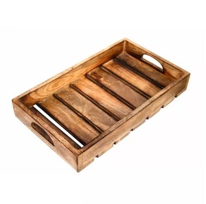 Plateau de service rectangulaire en bois ondulé, design minimaliste solide et durable pour servir les aliments, en bois d'acacia écologique - Product Image 2