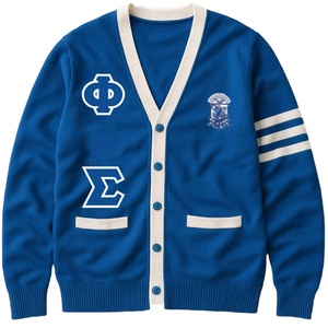 Phi Beta Sigma Fraternity <b>Cardigan</b> <b>Sweater</b> Women V-Neck Blue Acrylic Knitted Preppy Style Full Sleeve Button Closure - Product Image 2