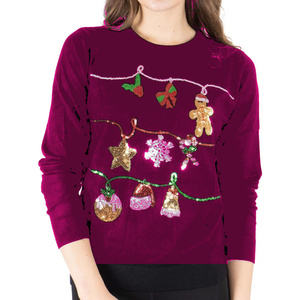 Custom <b>Christmas</b> Sequin Decorated Long Sleeve Pullover <b>Women</b> Holiday <b>Sweatshirt</b> Party Apparel Wholesale Manufacturer - Product Image 1
