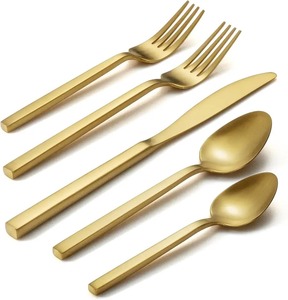 Juego de cubiertos dorados de 40 piezas con acabado pulido espejo y mangos ornamentados para vajilla de boda, juego de cubiertos metálicos decorativos. - Product Image 5