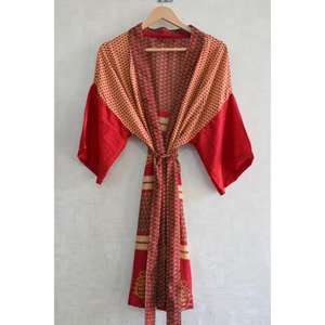 Robe Kimono Grande Taille en Soie Respirante avec Patchwork pour Femme – Peignoir de Nuit Long de Luxe Style Bohème Designer – Tenue d'Intérieur - Product Image 3