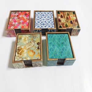 Ensemble de sous-verres en bois vintage écologiques et minimalistes avec dessus en pierre, réutilisables pour la maison, le bar et la table - Product Image 5