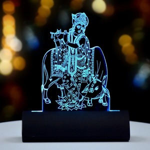 Idole LED Krishna 3D Illusion de qualité supérieure pour tableau de bord de voiture avec lumière optique acrylique, disponible à un prix raisonnable - Product Image 1