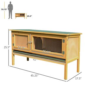 Sturdy Fir Wood <b>Rabbit</b> Hutch Openable Waterproof Roof with No Leak Tray Indoor Outdoor Yellow Green Bunny <b>Cage</b> for Small Animals - Product Image 3