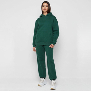 Conjunto Deportivo de Dos Piezas para Mujer, Tejido Verde, con Capucha, Manga Larga, Corte Regular, Casual, Invierno, Color Sólido, Pantalones Cortos Transpirables - Product Image 1