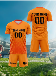 Conjunto de Camiseta de Fútbol con Cuello en V, Manga Corta, Naranja, Impresión por Transferencia de Calor, Poliéster, Nombre del Equipo 00, Unisex, Absorbe la Humedad, para Todas las Temporadas - Product Image 3