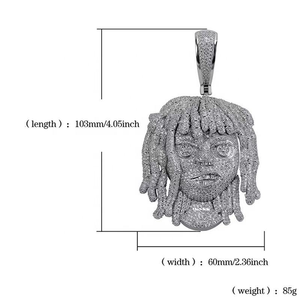 Collar de Hip Hop Plateado con Colgante de Cara de Dibujos Animados Iced Out, Joyería de Declaración con Colgante de Personaje Bling - Product Image 5