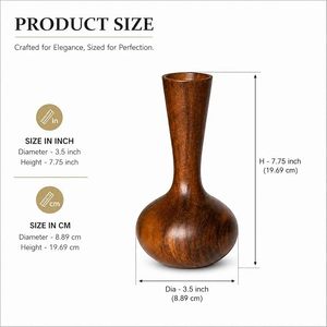 Vase à fleurs rond en bois fait main, brun rustique, décoratif, moderne, pour table, décoration d'intérieur, diamètre 8"-12" - Product Image 4