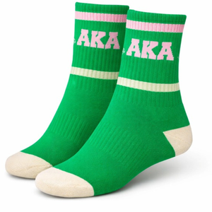 Calcetines Deportivos Casuales para Mujer, Color Verde y Blanco, con Letras AKA Bordadas, Puños Acanalados y Punta en Contraste - Product Image 1
