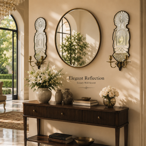 Applique murale de luxe antique en laiton miroir, double porte-bougie décoratif, accent miroir mural vintage pour la décoration du salon - Product Image 4