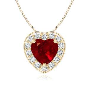 Pendentif en or massif 14 carats avec rubis rouge naturel et halo de diamants en forme de cœur, cadeau de luxe pour la Saint-Valentin, pendentif diamant de haute qualité pour elle - Product Image 1