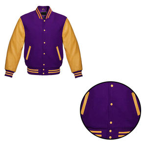 Premium Quality Letterman <b>Baseball</b> School College Bomber Varsity <b>Jacket</b> Purple & Gold Genuine Leather Sleeves <b>Jacket</b> - Product Image 6