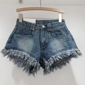 Shorts de Mezclilla Desgastados de Cintura Alta para Mujer, Color Caramelo, Verano, Casual, Transpirable, Algodón, Rotos, Desgastados - Product Image 5