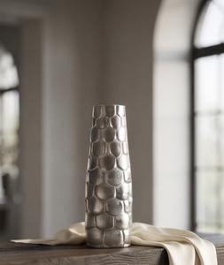 Vase décoratif moderne en métal argenté texturé, pour bibliothèque, bureau, décoration de table, vente en gros - Product Image 2