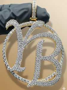Pendentif Lettre Moissanite Iced Out en Argent 925 Plaqué Or 18K, Coupe Ronde Brillante, Style Hip Hop de Luxe, Breloque Unisexe - Product Image 5